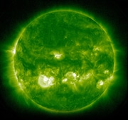 Solar flare shows up as the bright spot on the lower left part of the sun on October 1, 2024 (source: NASA- Solar Dynamics Observatory)