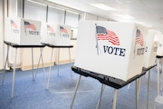 Voting booths at the Lansing Public Media Center in Lansing on Monday, Oct. 30, 2023. (Joel Bissell | MLive.com)