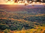 Fall color starting to emerge over the Porcupine Mountains in the western Upper Peninsula on Sept. 25, 2024.